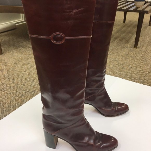 TANINO CRISCI BROWN LEATHER KNEE HIGH HEEL BOOTS - Picture 2 of 11